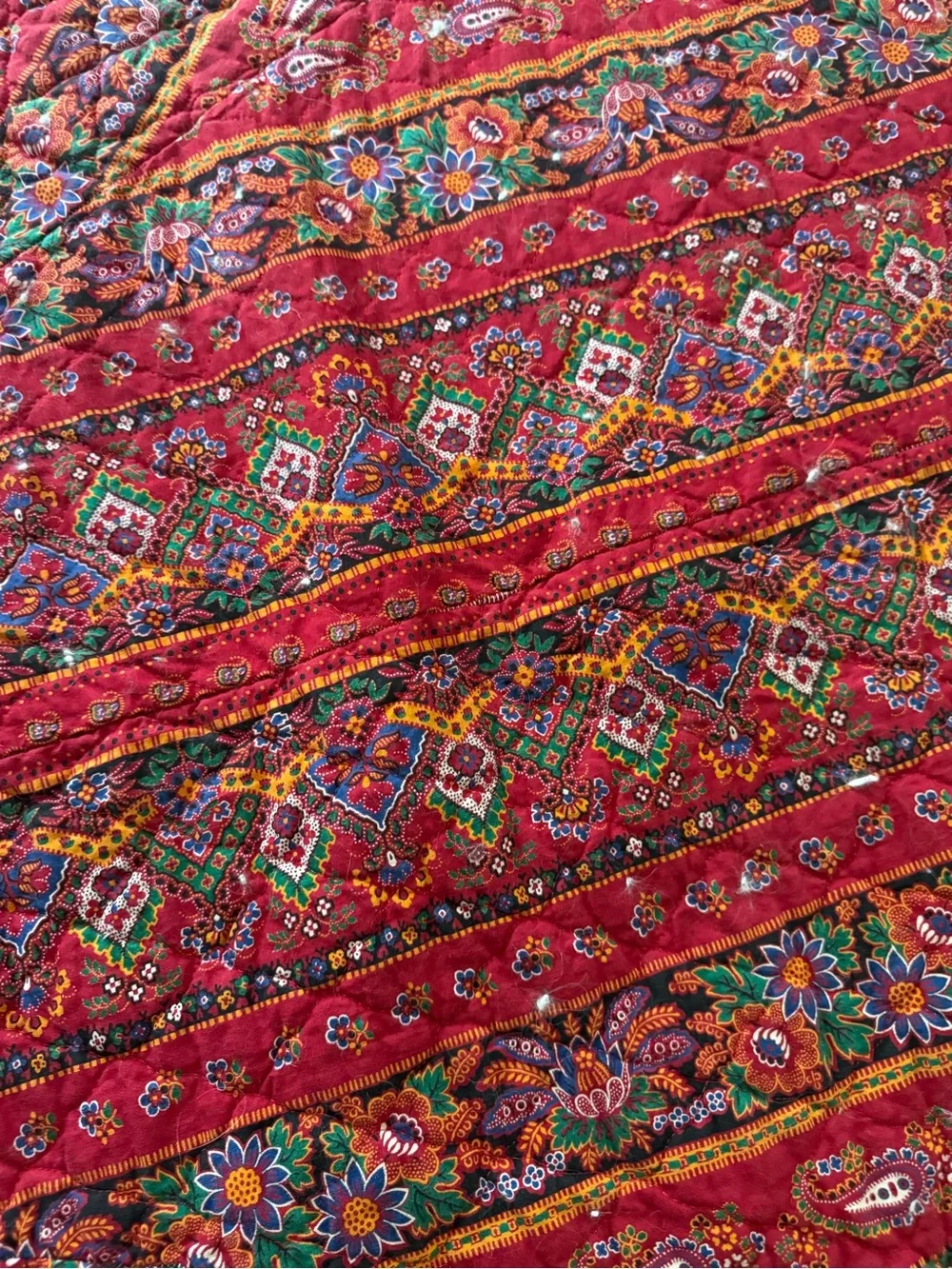 Large 83” Quilted Patchwork Christmas Tree Skirt Red Multicolor Boho